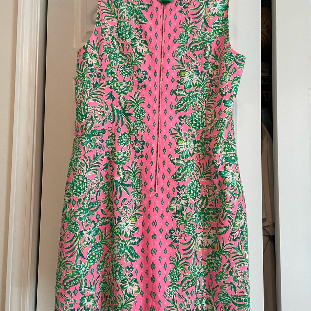 Lilly Pulitzer Pink and Green Mila Shift Dress with matching knotted headband